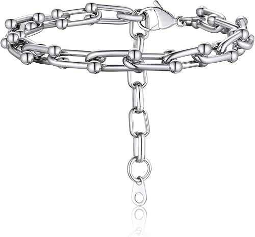 Gargantilla de cadena de clip para mujer, pulsera de eslabones en forma de U de 0.236 pulgadas, tobilleras, cadenas minimalistas, collar de clip de