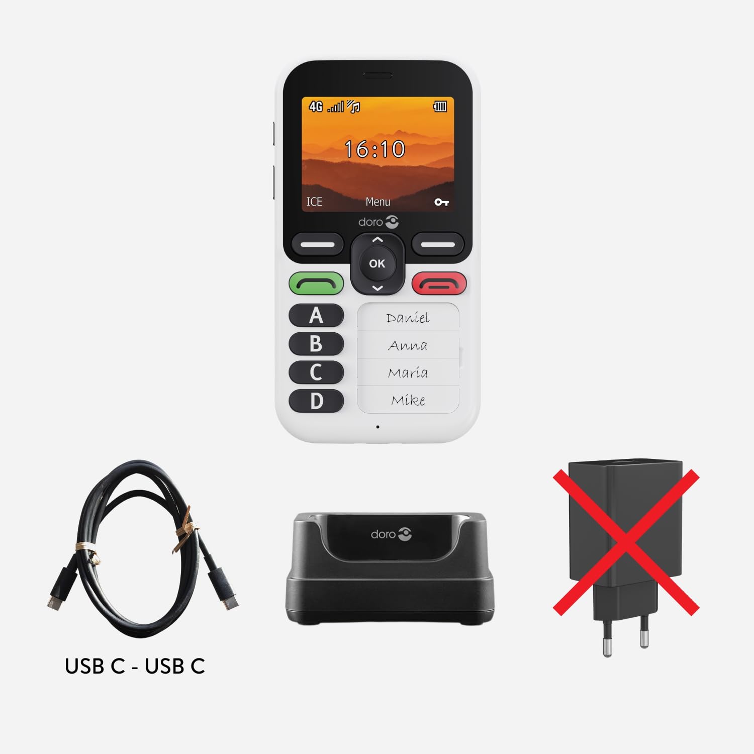 Doro - Leva X10- Téléphone Portable Senior- Téléphone 4G Débloqué- 4 Numéros Pré-Enregistrés- Touche d'Assistance avec GPS- Minuterie de Sécurité- SMS Uniquement -Blanc
