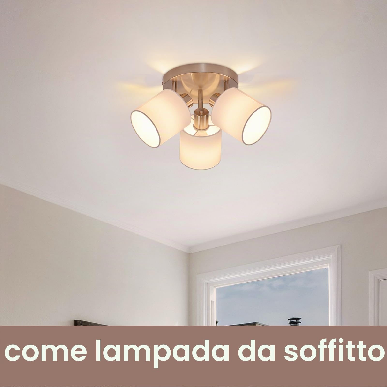 Glitzerlife Faretti da Soffitto 3 Luce Plafoniera Lampada da Soffitto | Argento Orientabili Faretto da Parete Moderna E14 Luci da Soffitto per Soggiorno Cucina camera da letto Lampadina Non Incluse