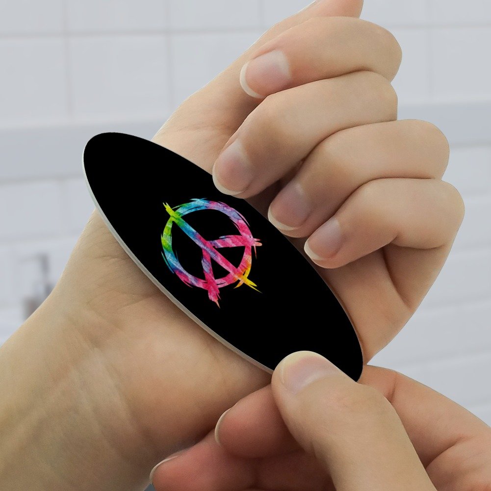Tie Dye Peace Sign Double-Sided Oval Nail File Emery Board Set 4 Pack