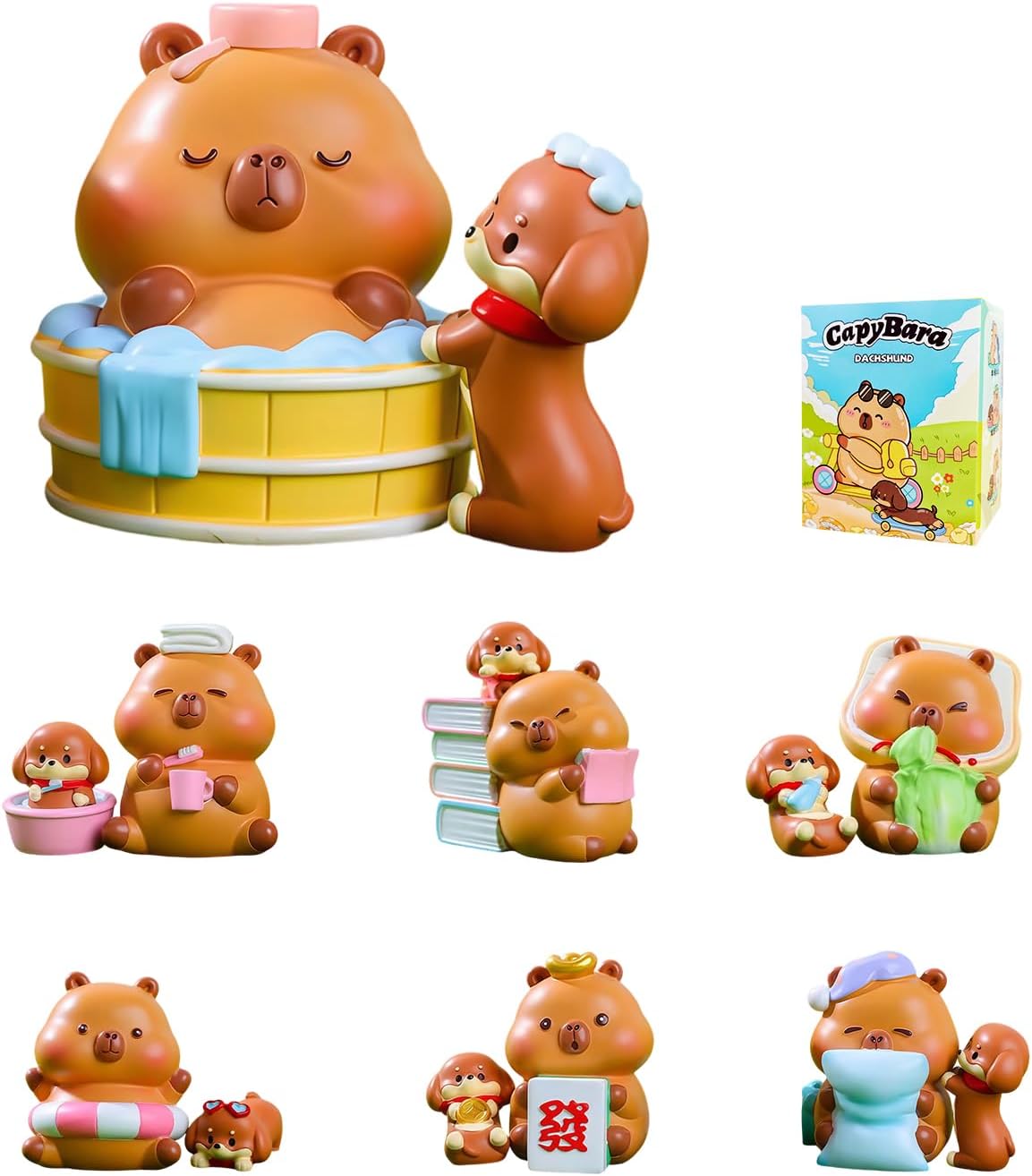 2 Pcs Capybara and Dog Friends Series Blind Box Figures, Random Design Action Figures Collectible Toys for Birthday Gift, Home Decorations, Single Box