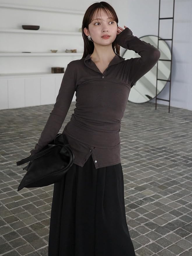 Amazon | [anuans] テンセルウールレイヤーカットトップス