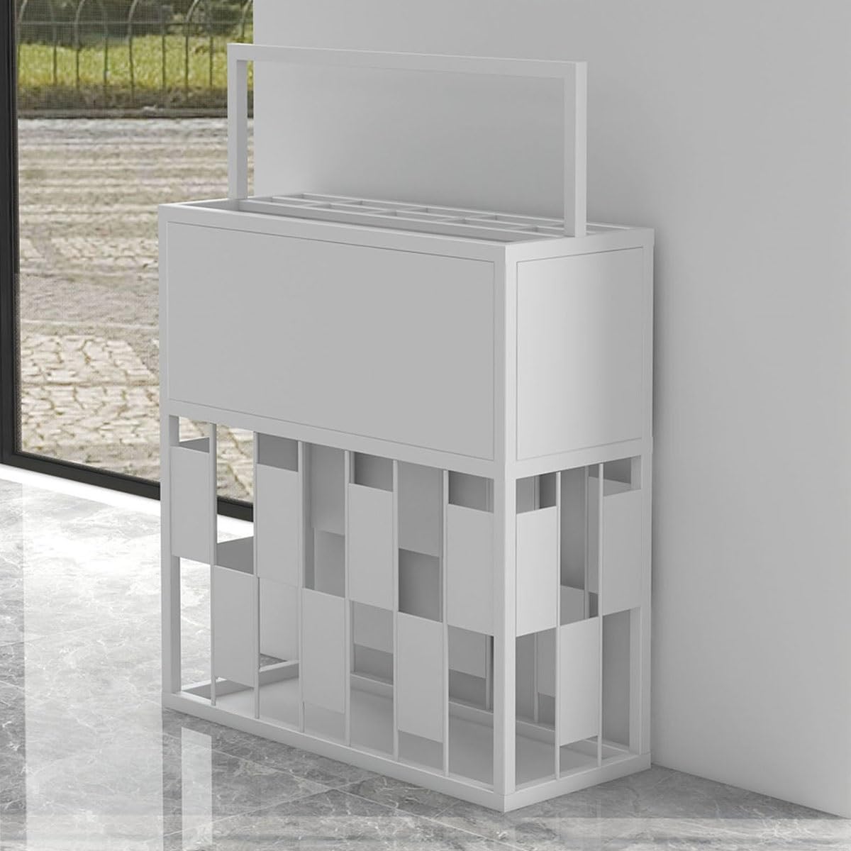 Porte-parapluies grande capacité en métal blanc pour optimiser l'espace de votre entrée