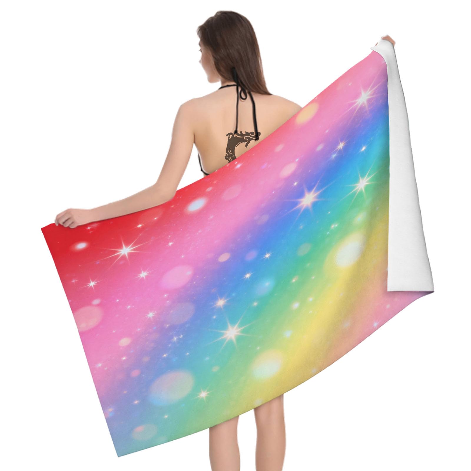 Leichong 3D Gradient Rainbow Beach Towel Microfiber Soft Quick Dry for Adults, Dreamy Colors Bath Towel Lightweight Soft Absorbent for Travel Swimming Pool Sports, 75 x 150 cm