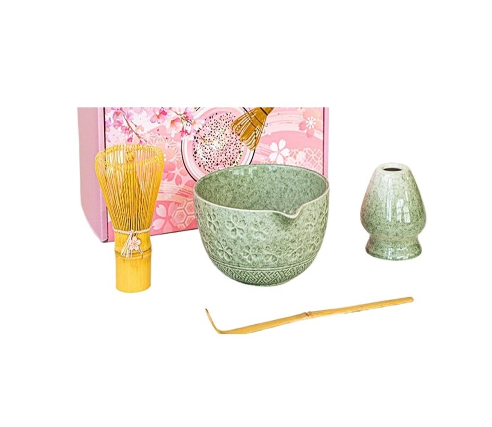Juego de 4 piezas Matcha con cuenco pico, batidor bambú Chasen(Matcha color 4 pcs)