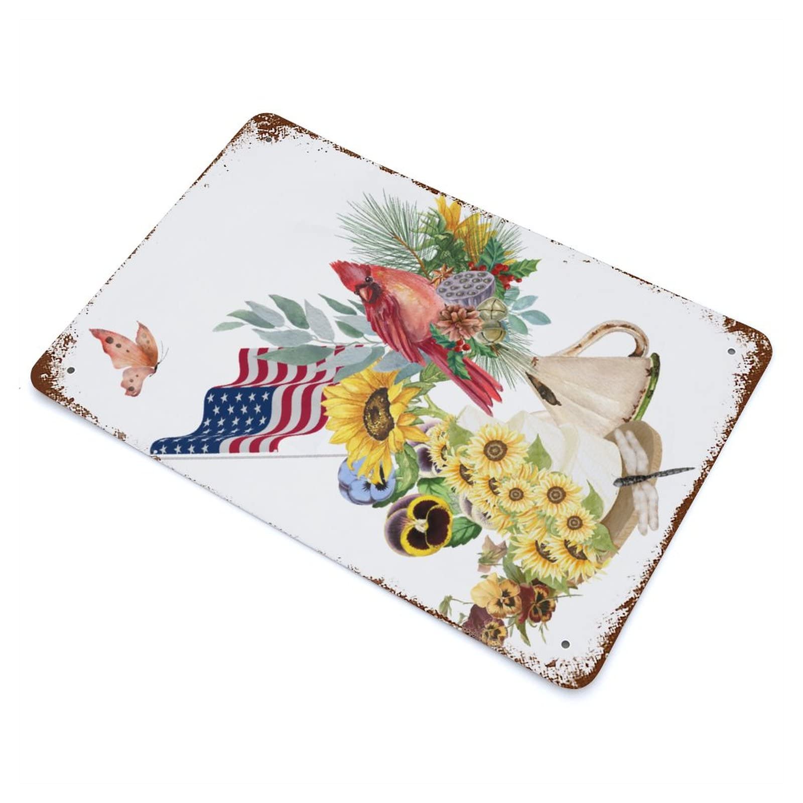 Cadeau de Noël mignon panneau métal drapeau USA oiseau cardinal