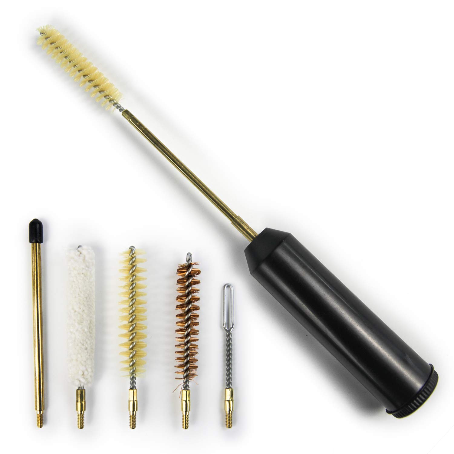 GUGULUZA, set per la pulizia delle pistole, composto da 7 utensili, adatto per calibro 38, 357 e 9 mm, in formato tascabile