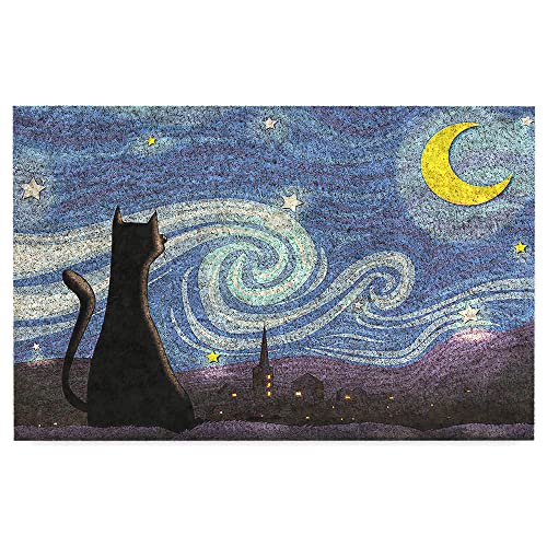 Kedi Köpek Komik Tasarımlı Dekoratif Kapı önü Paspas, Dış Mekan/Ev İçi/Banyo/Mutfak/Yatak Odası/Giriş Paspasları (Gece Kedi, 45x70)