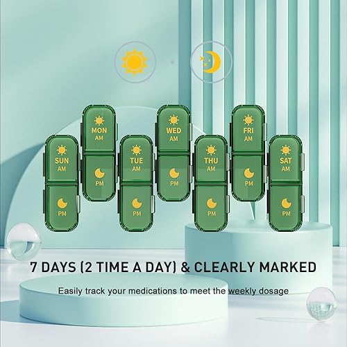 Miniatura 4 de Pastillero semanal 2 veces al día, pastillero de viaje para 7 días con compartimento grande, dispensador diario de píldoras, contenedor de