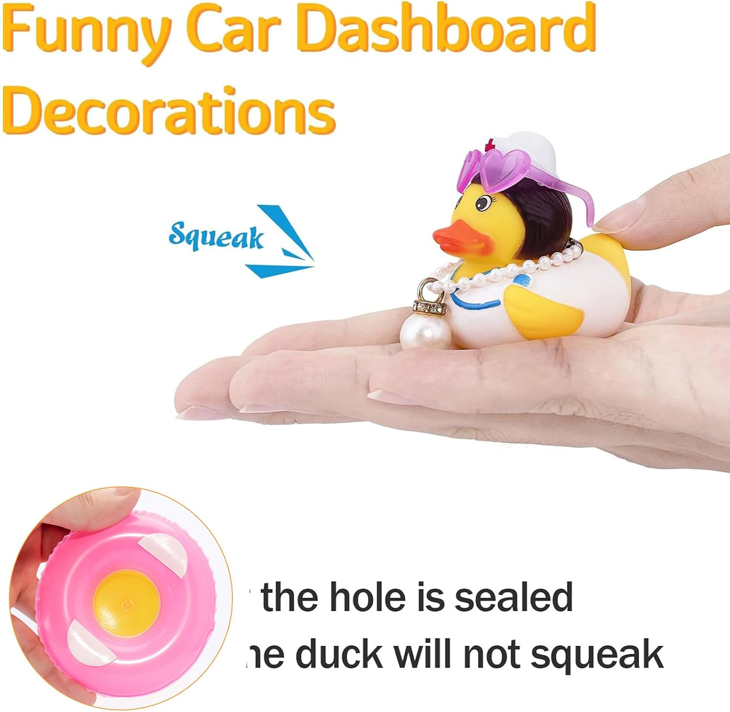 wonuu Car Rubber Duck Car Duck Decoration Dashboard Car Ornament for Car Dashboard Decoration Accessories with Mini Swim Ring Necklace and Sunglasses, A_Nurse Duck_Pink Swim_Heart Glasses_Big Pearl