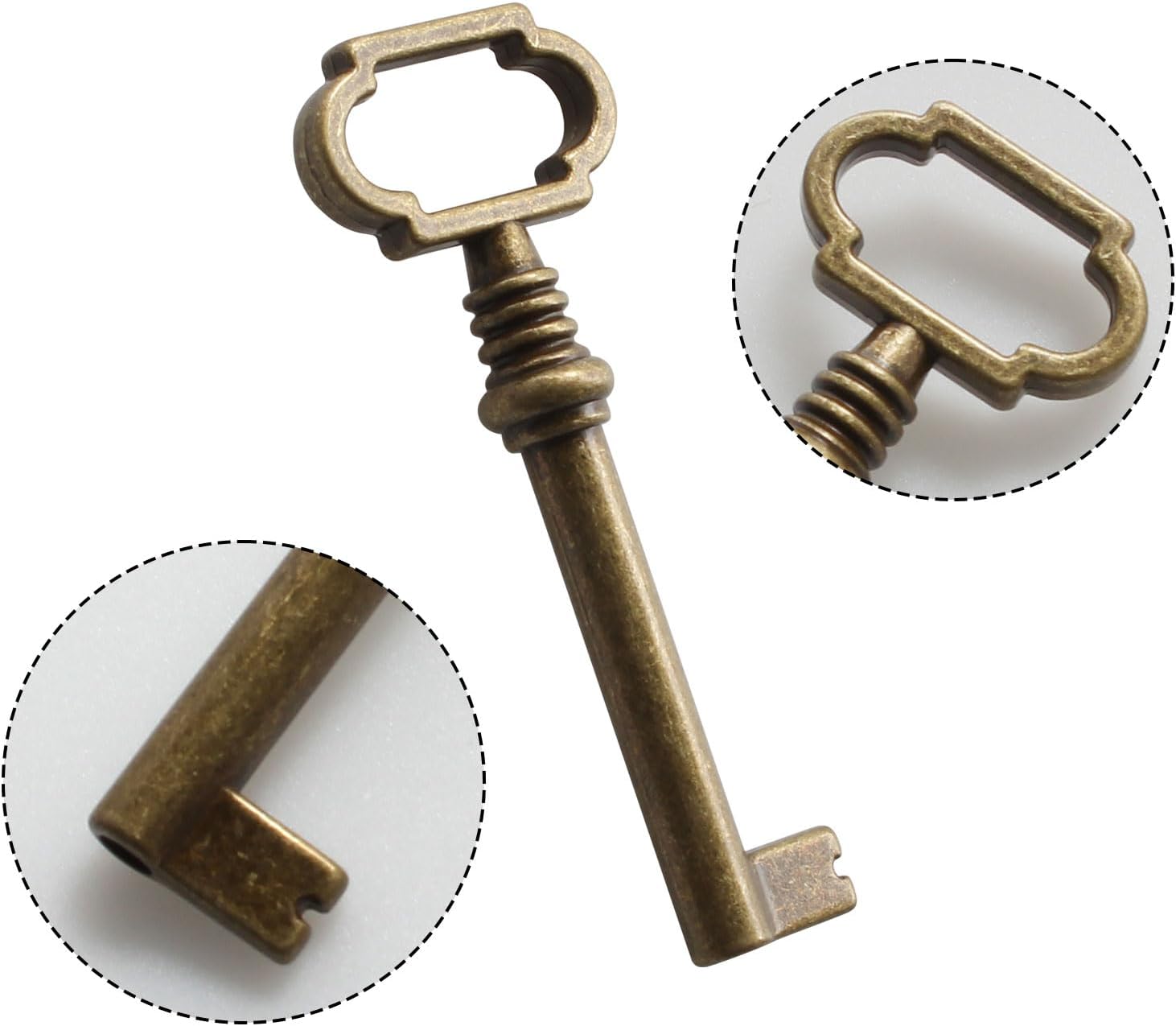 KY-12AC Antique Brass Hollow Barrel Skeleton Key image 3