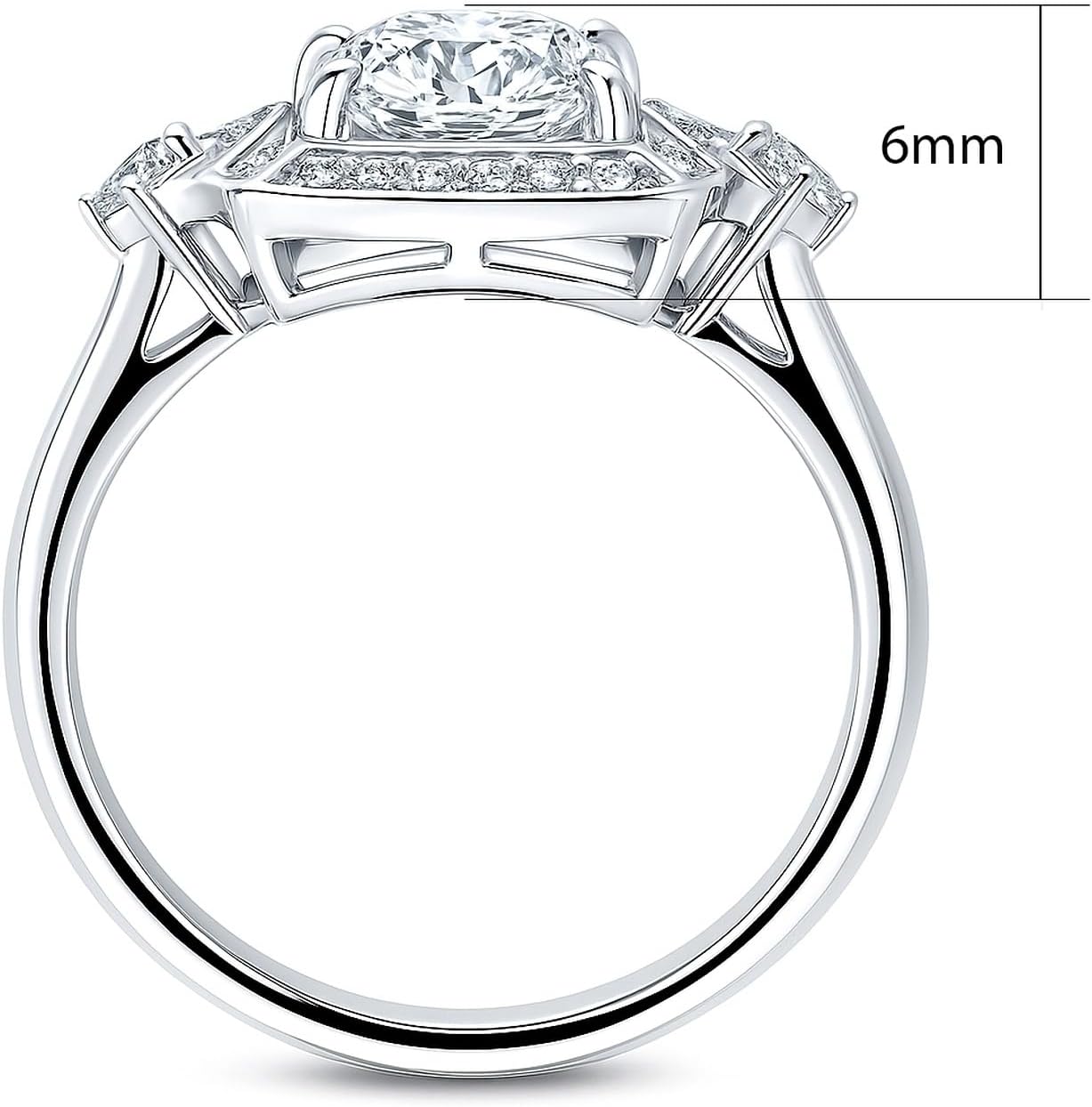 BERRICLE Sterling Silver Halo Arrow Art Deco Statement Cocktail Ring for Women, Cushion Cut Cubic Zirconia CZ