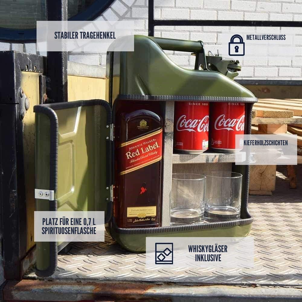 MikaMax 10L Kanister Bar, Männer, Abschließbare Minibar, Weinlagerung mit Flaschenhalter, Enthält 2 Gläser, Schwarz