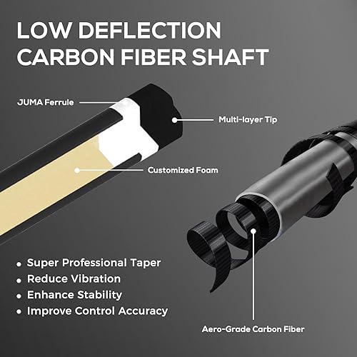 Miniatura 3 de Taco de piscina de fibra de carbono con estuche, palos de billar de baja desviación de 58 pulgadas para adultos, palos de piscina profesionales