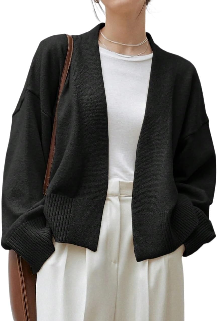 Women's Trench Coat Casual Drop Shoulder Belted Cardigan Long Sleeve V Neck Classic Overcoat