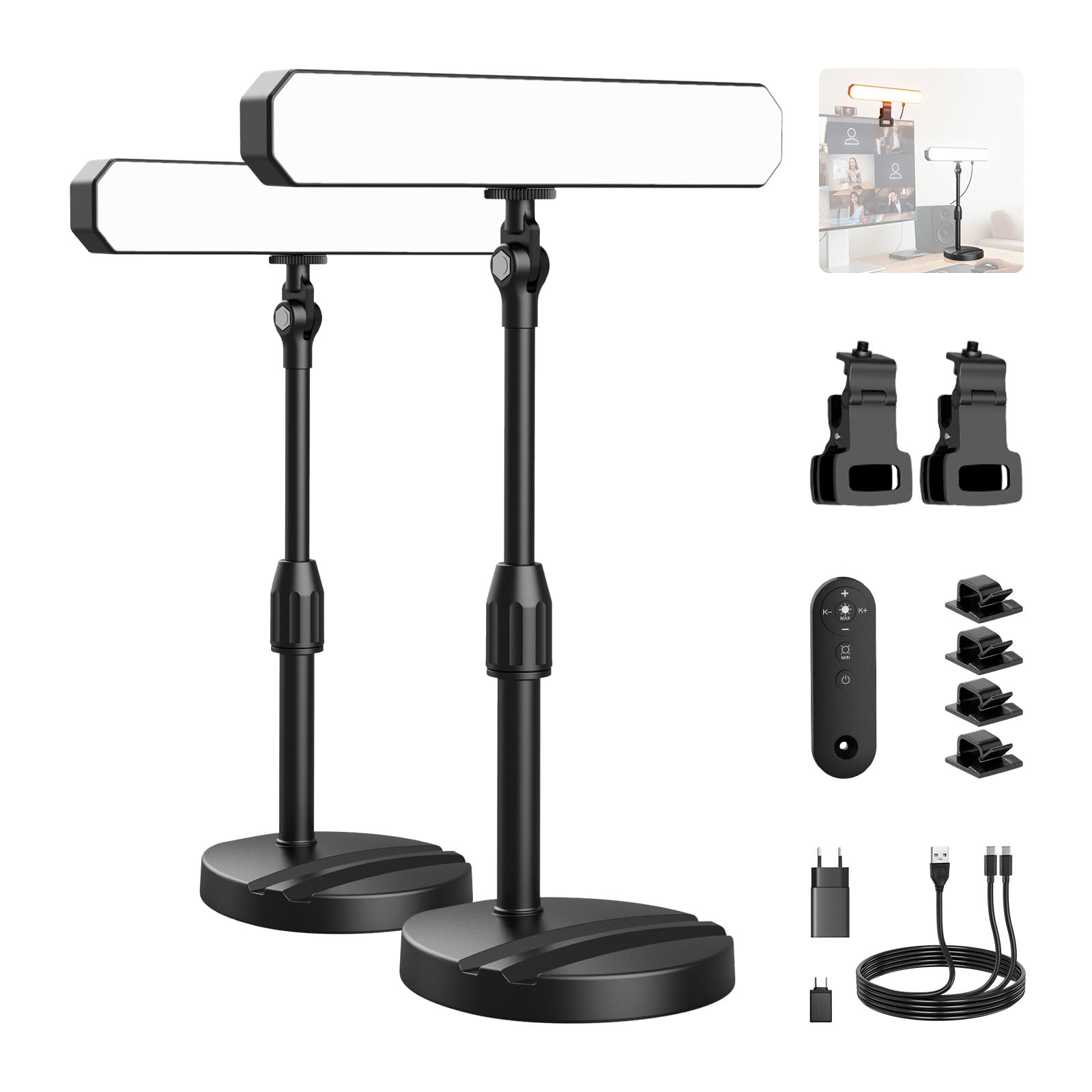 NEEWER Basics - Juego de Luces LED para Mesa con Soporte de 11 Pulgadas y Soporte para Monitor, 2 Unidades (12 W), CRI95, Dos Colores, para videoconferencia, Zoom para Ordenador portátil, cámara Web