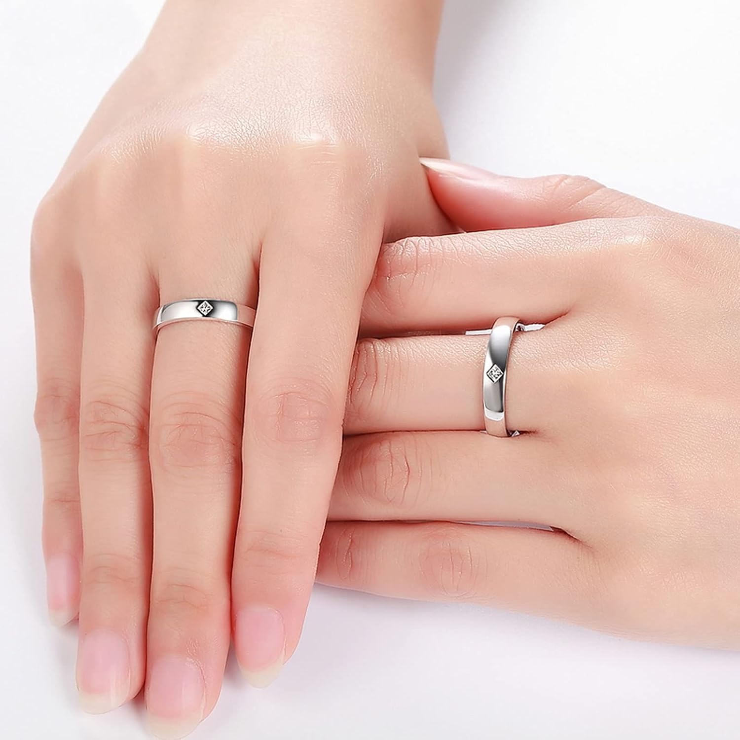 WSX Diamond Matching Couples Rings for for Him and Her Sterling Silver/10K/14K/18K Wedding Promise Rings, Free Engrave