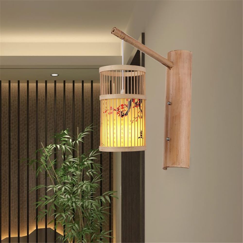 KXEcoLife Modern Weaving Bamboo Art Wall Lamp LED Creative Retro Restaurant Living Room Study Bedroom Cafe Teahouse Corridor Simple Light (Style 7)