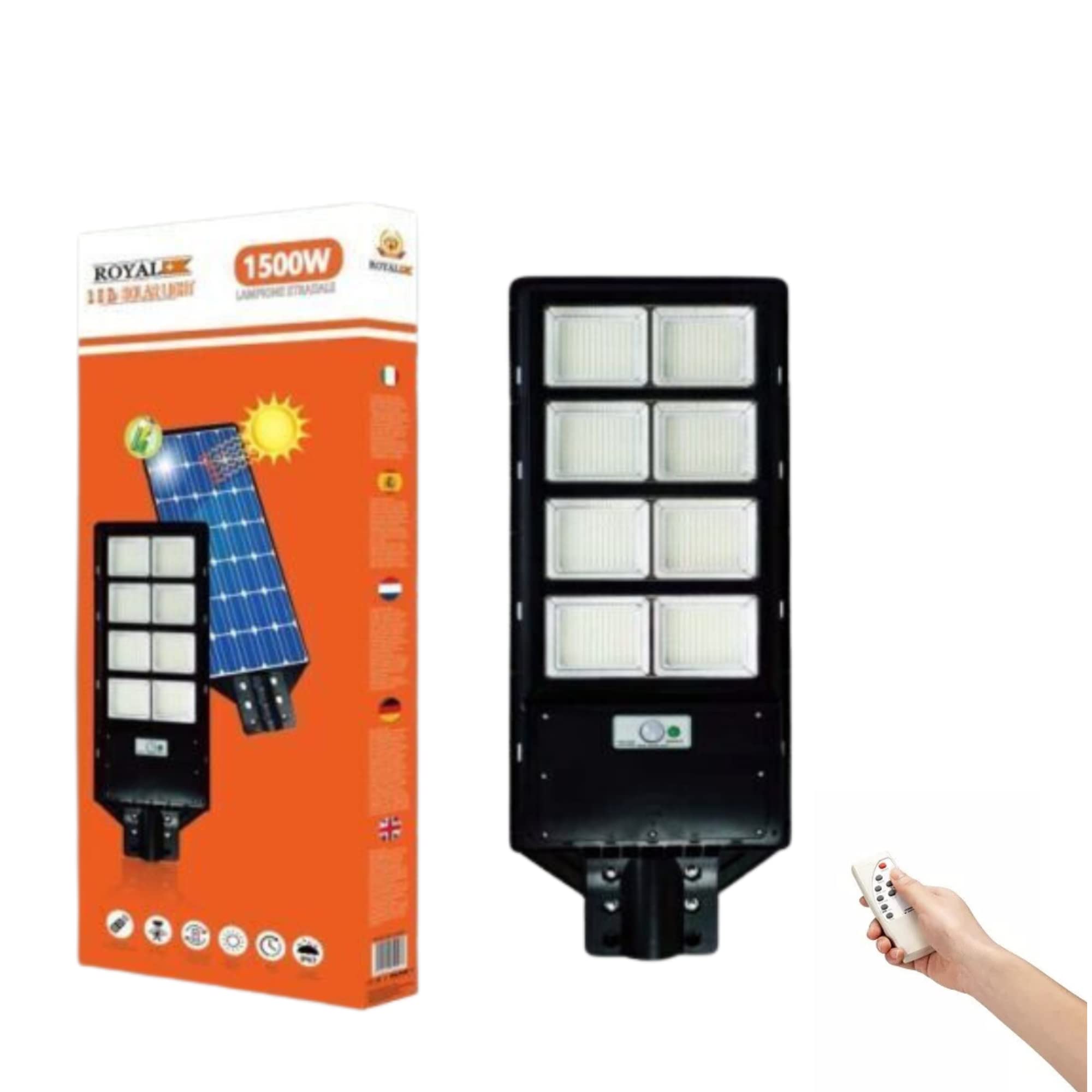 Generico Lampione Solare LED da Esterno 1500W, 6500K Bianco Freddo, Pannello Solare con Sensore di Movimento, Telecomando e Staffa, IP65 Impermeabile per Giardino, Strada e Cortile - DE ROSA SHOP