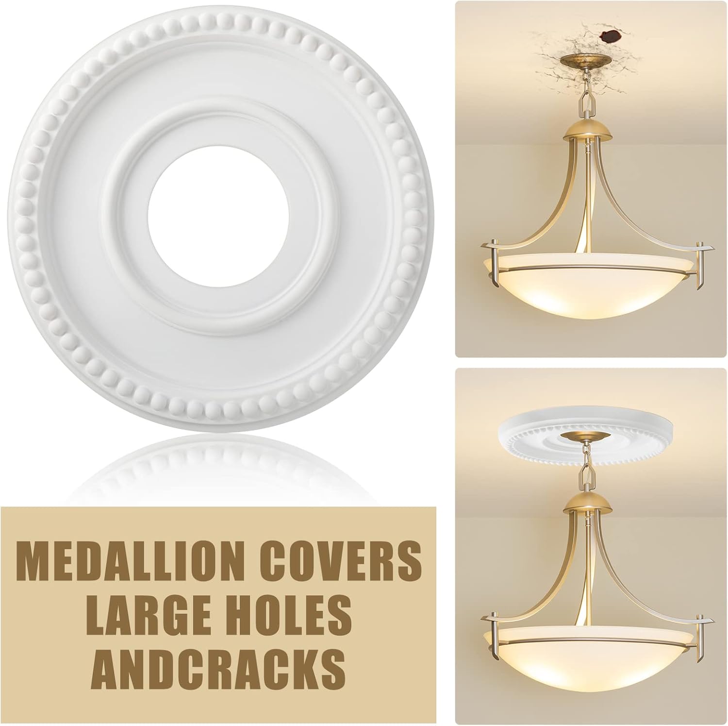 Moukeren 2 Pieces Ceiling Medallion Ceiling Fan Light Covers 12 1/2 OD x 3 7/8 ID x 3/4 P Smooth Ceiling Medallions for Light Fixtures Chandeliers Fan Medallion Round Ceiling Medallion Ring (White)