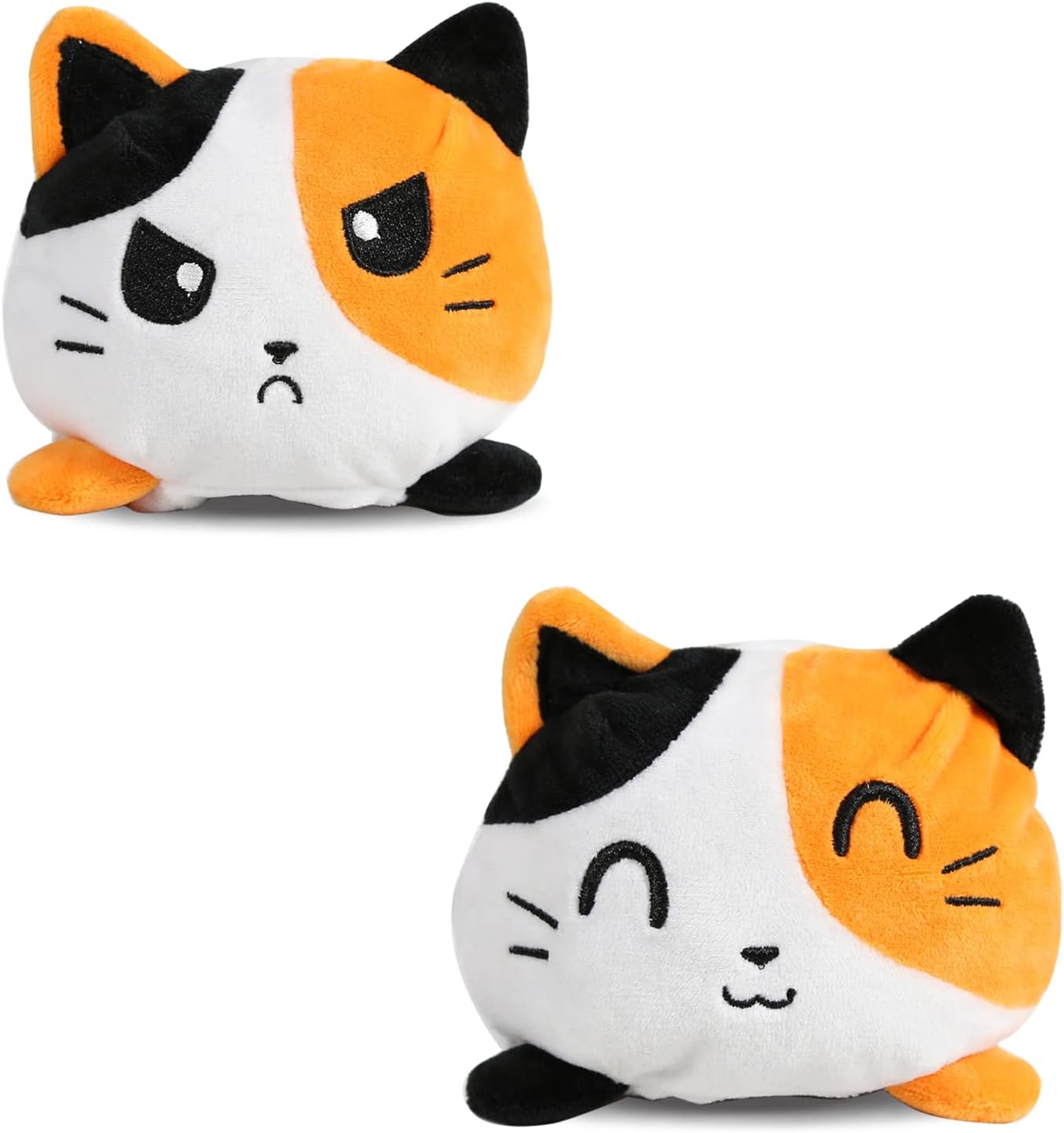 ぬいぐるみ 猫 リバーシブルネコのぬいぐるみ 裏返した ねこ人形 両面フリップ人形 可愛い プレゼント ギフト シロ 欲しいの お誕生日 ふわふわぬいぐるみ 面白い お祝い 怒る顔も笑い顔も キイロ 一言も言わずに気分を見せて