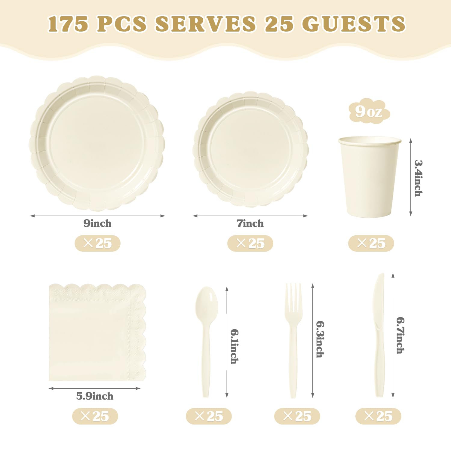 Vyntra Ivory Cream Paper Plates & Napkins - Party Supplies -2