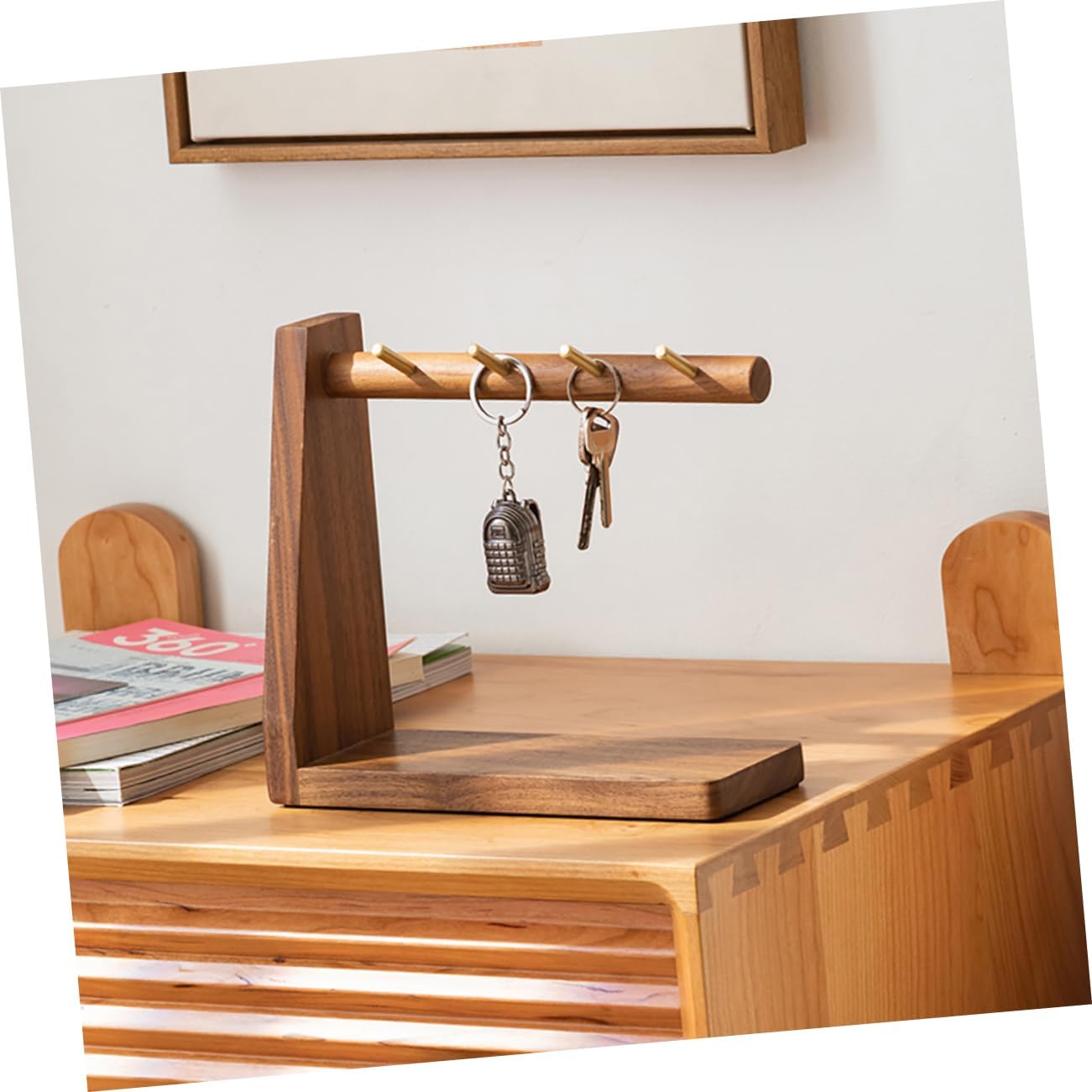 Alipis Keychain for Car Keys Key Hook Shelf Rosary Rack Hand-Polished Walnut Wood
