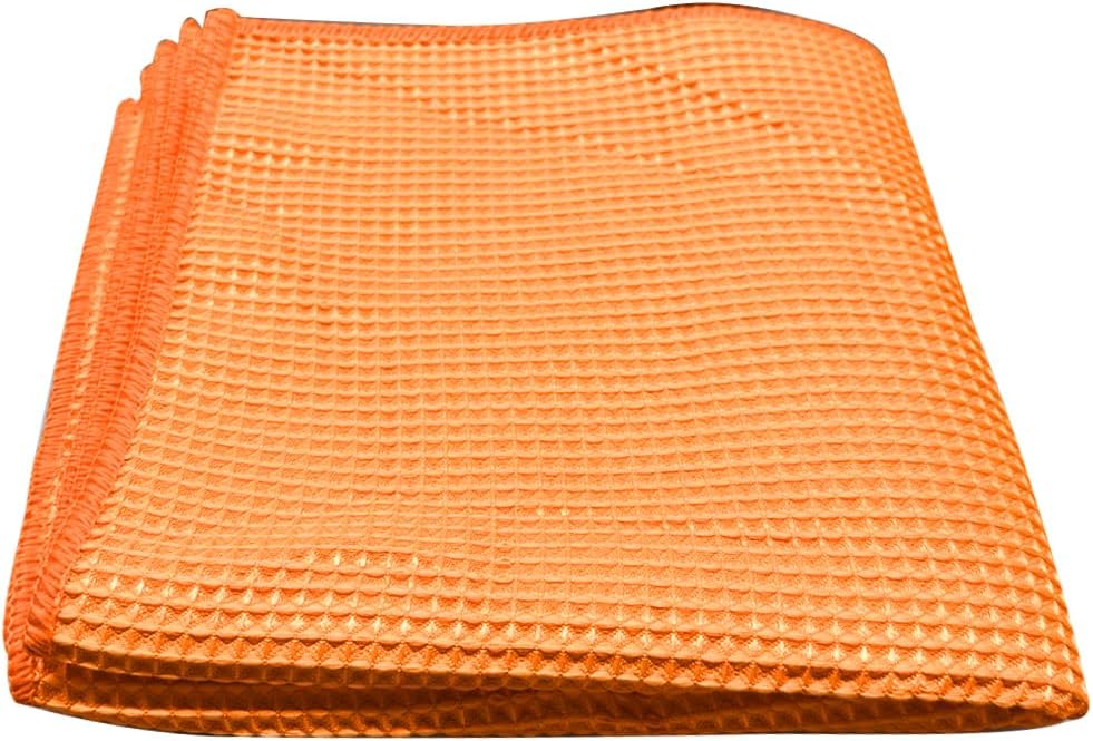 Craedli 3PCS Waffle Weave Microfiber Towel, 16 × 16 Inch Soft Absorbent Microfiber Drying Towel Car Detailing Cloth, No-Scratch Glass Cleaning Rags Car Wash Towels for Car and Home Polishing (Orange)