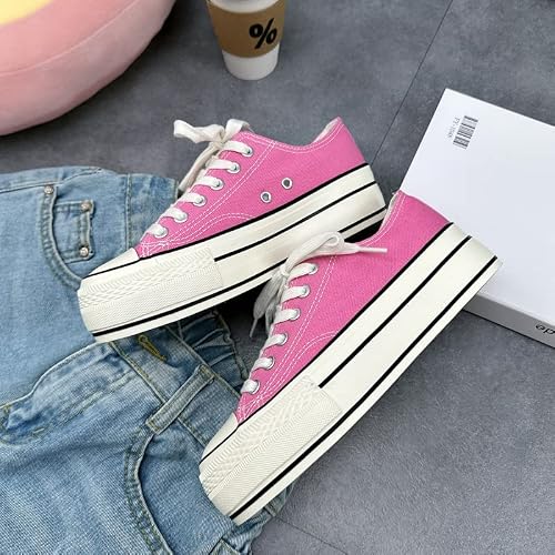 Refrase Life Platform Sneakers For Women, White Platform Shoes, Low Top Tennis Shoes, Lace Up Canvas Shoes Womens Fashion Sneakers Casual Shoes For Girls #TOP5