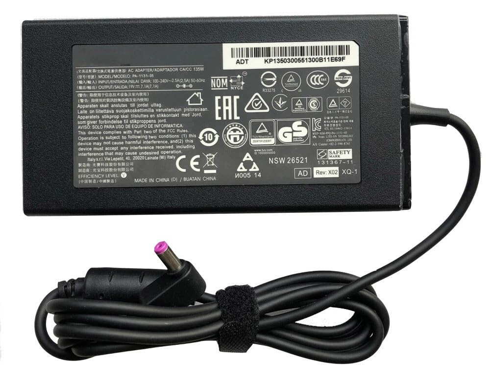 Cargador adaptador AC 19V 7.1A 135W compatible con Acer Nitro V ANV15-51-723D ANV15-51-73B9 Ordenador portátil de juego