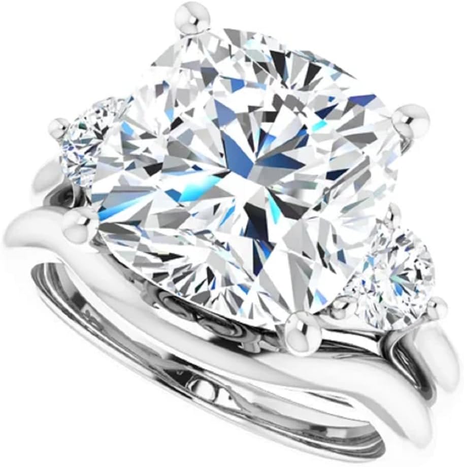 5CT-7CT Cushion Cut Colorless Moissanite Engagement Ring Set | Wedding/Bridal Ring Set | VVS1 925 Silver 10K/14K/18K Solid Rose/Yellow/White Gold | Vintage Antique Anniversary Ring for Women