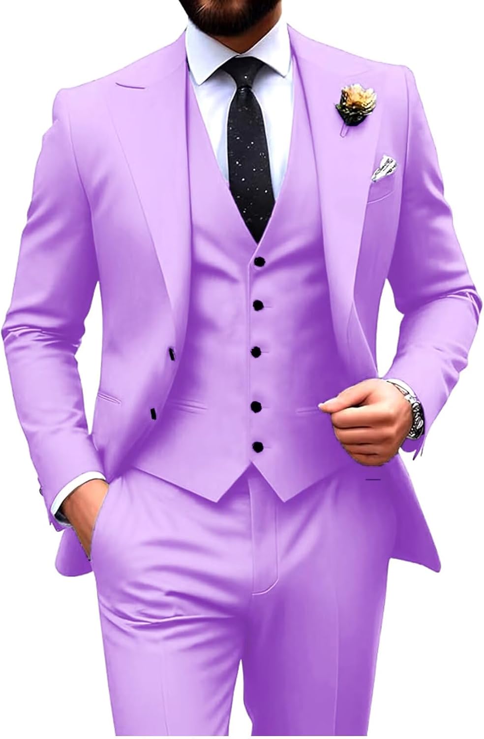 Mens Suits 3 Piece Suit Slim Fit Suits for Men Wedding Groom Prom Suit Two Button Blazer Peak Lapel Vest Pant