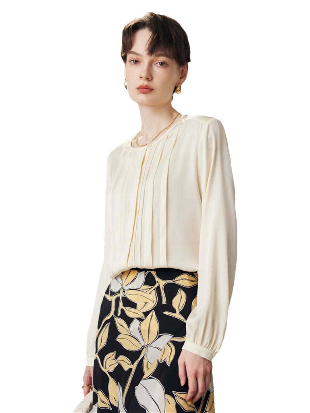 Camisas de seda satinada para mujer, cuello redondo, blusas elegantes para oficina