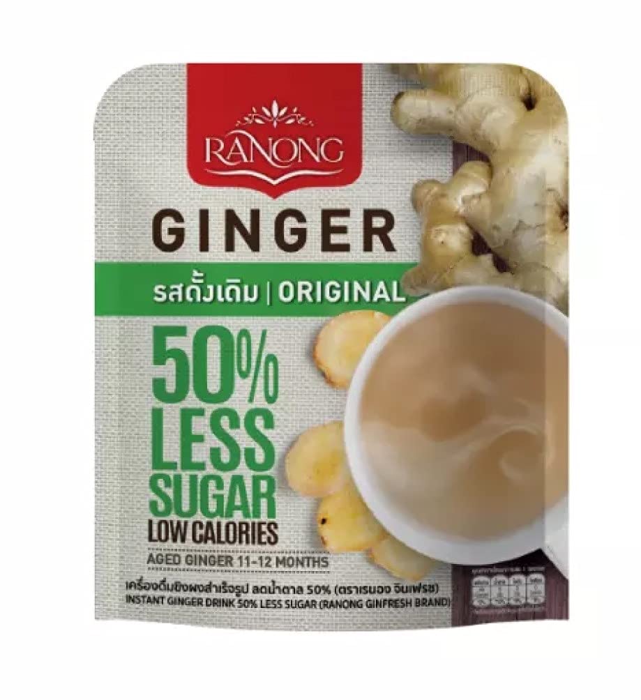 Ranong Ginfresh Brand, Instant Gingr Drink 50% Less sugar 10g x 10 Sachets (Original)