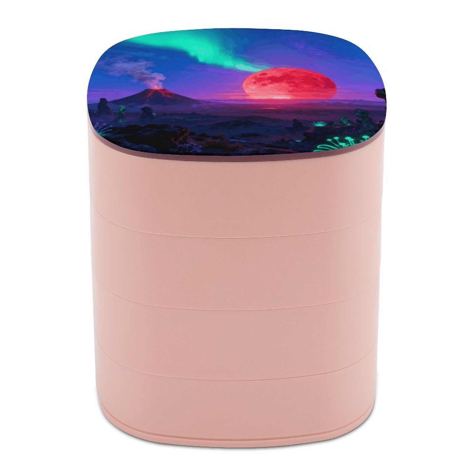 VstaDank 360° Rotating Sunset Glow Jewelry Box, Multi-Layer Large Capacity Jewelry Organizer for Earrings Necklaces Rings, Dustproof Desktop Storage Case for Women