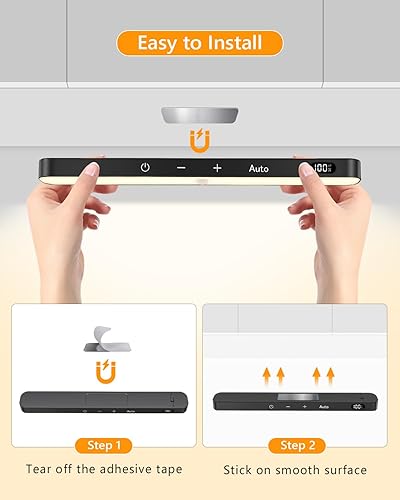 Miniatura 6 de Ferswe Luces de armario recargables, pantalla de nivel de batería, luces regulables, luz con sensor de movimiento de 3000 K para interiores, 60