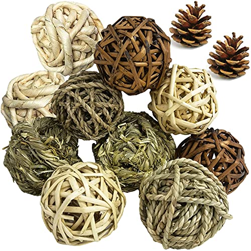 kathson-12-Pack-Natural-Bunny-Chew-Balls-Small-Animal-Activity-Toys-Rabbit-Play-Ball-Rolling-Toy-Gnawing-Treats-Timothy-Grass-Balls-for-Guinea-Pigs-Chinchilla-Pet-Cage-Entertainment-Accessories