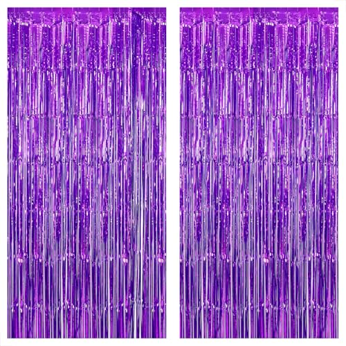 Image of KatchOn, Metallic Purple Foil Fringe Curtain 3.2x8 Ft, Pack of 2 | Streamer Backdrops for Purple Birthday Decorations, Mermaid Birthday Decor for Home | Backdrops for Graduation Decorations 2026