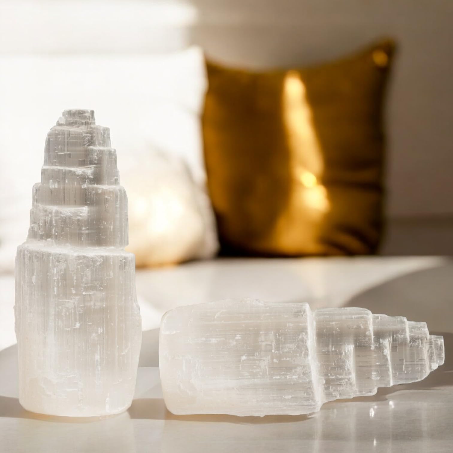 Selenit-Kristallturm, 10,2 cm, natürliche Heilung, beruhigende Wirkung, Heimdekoration und Meditation mit kostenlosem digitalem Dankbarkeitstagebuch