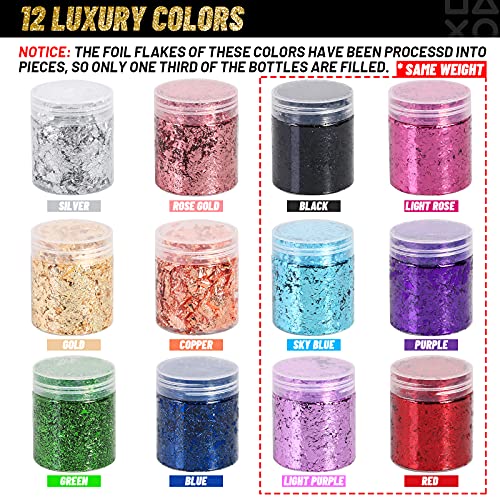 Gold Foil Flakes For Epoxy Resin, 12 Colors Metallic Gilding Flakes With Tweezers For Diy Resin Crafts, Nails Décor, Painting Arts #TOP3