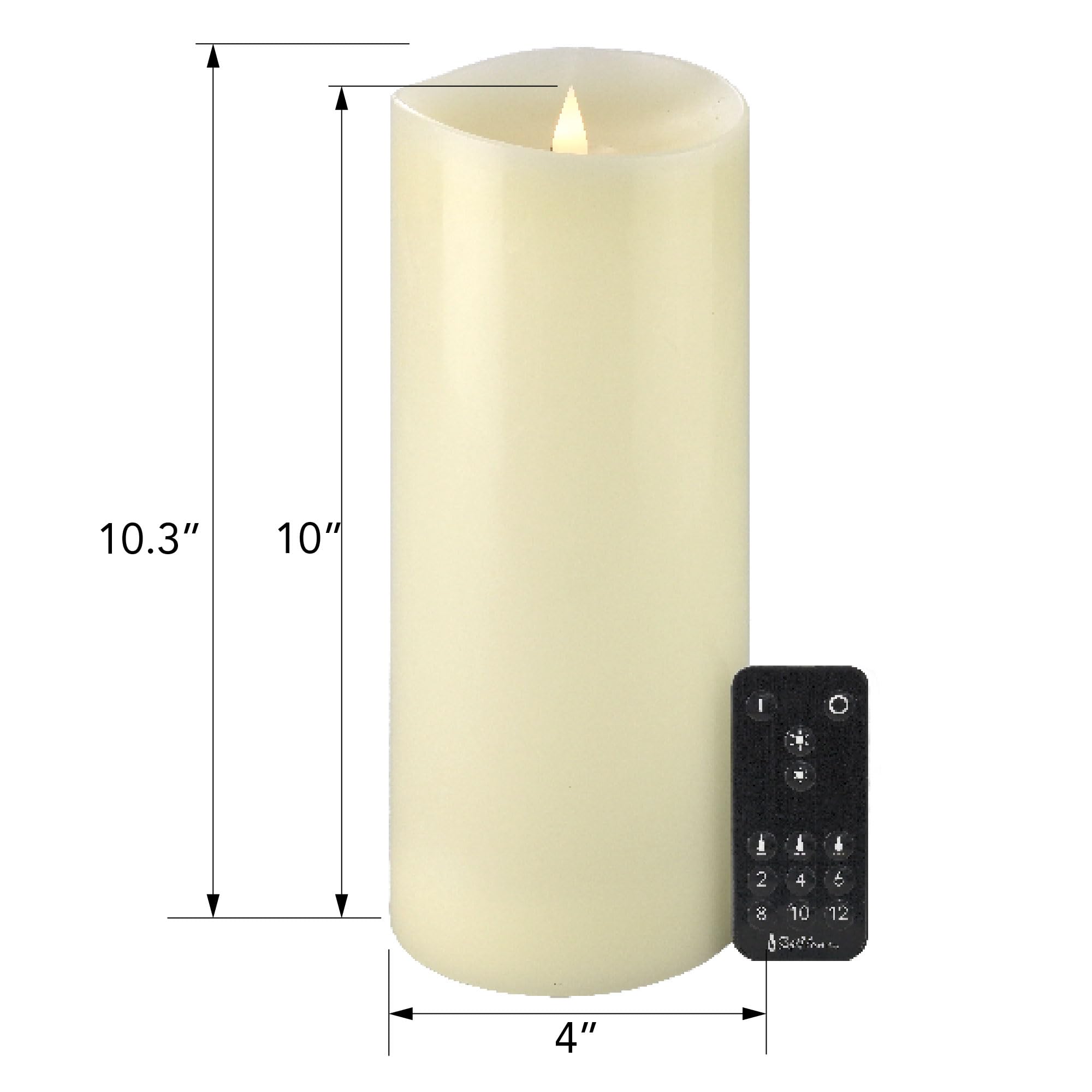 Vela Sin Llama Softflame 4x10 Pulgadas - Efecto Parpadeante Realista - Control Remoto - Hasta 800 Horas - Cera Real