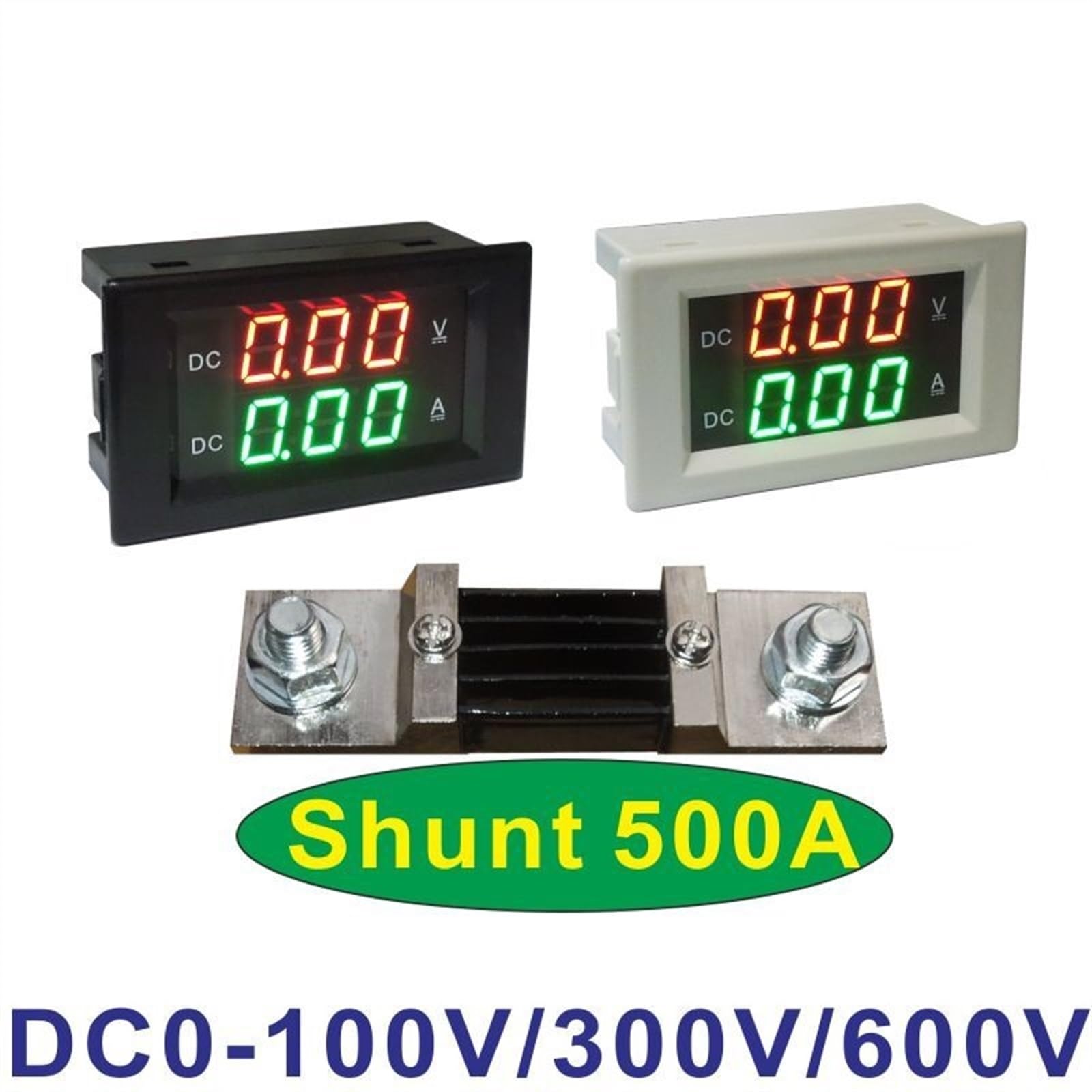 Medidor de corriente de voltaje DC 0-500A DC 0-100V 300V DC 600V voltímetro amperio medidor de voltaje amperios medidor de Panel de voltios incluye derivación(Black cover,DC0-600V)