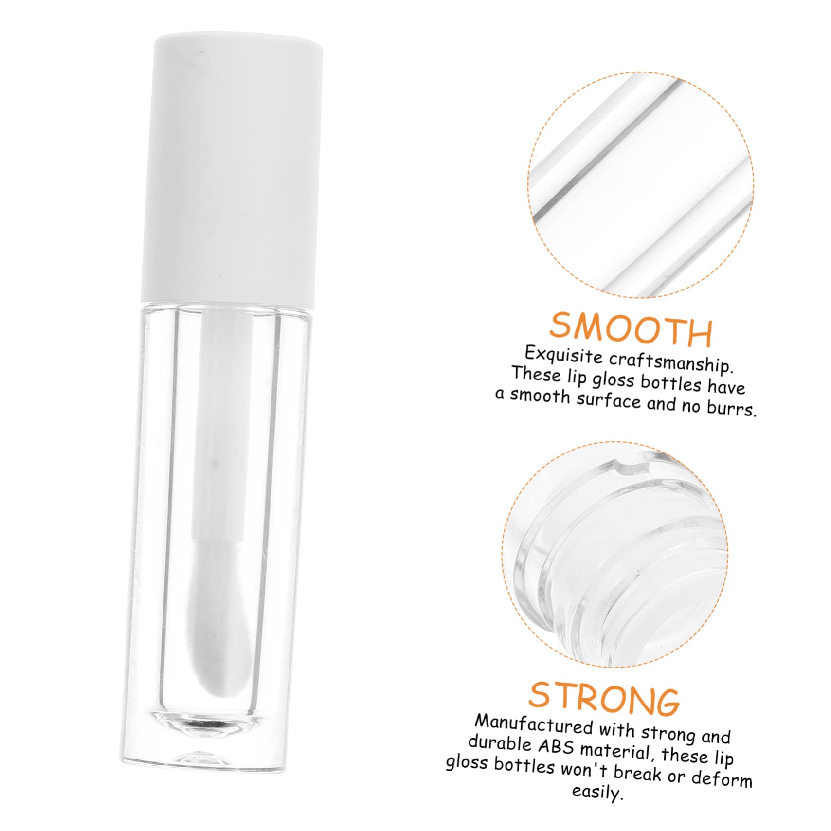 Tubo per Gloss Labbra Rotondo 5ml in Abs Bianco, 10 Pezzi | Superficie Liscia, Aspetto Trasparente, senza Bave, Formato Mini per Campioni e Ricarica