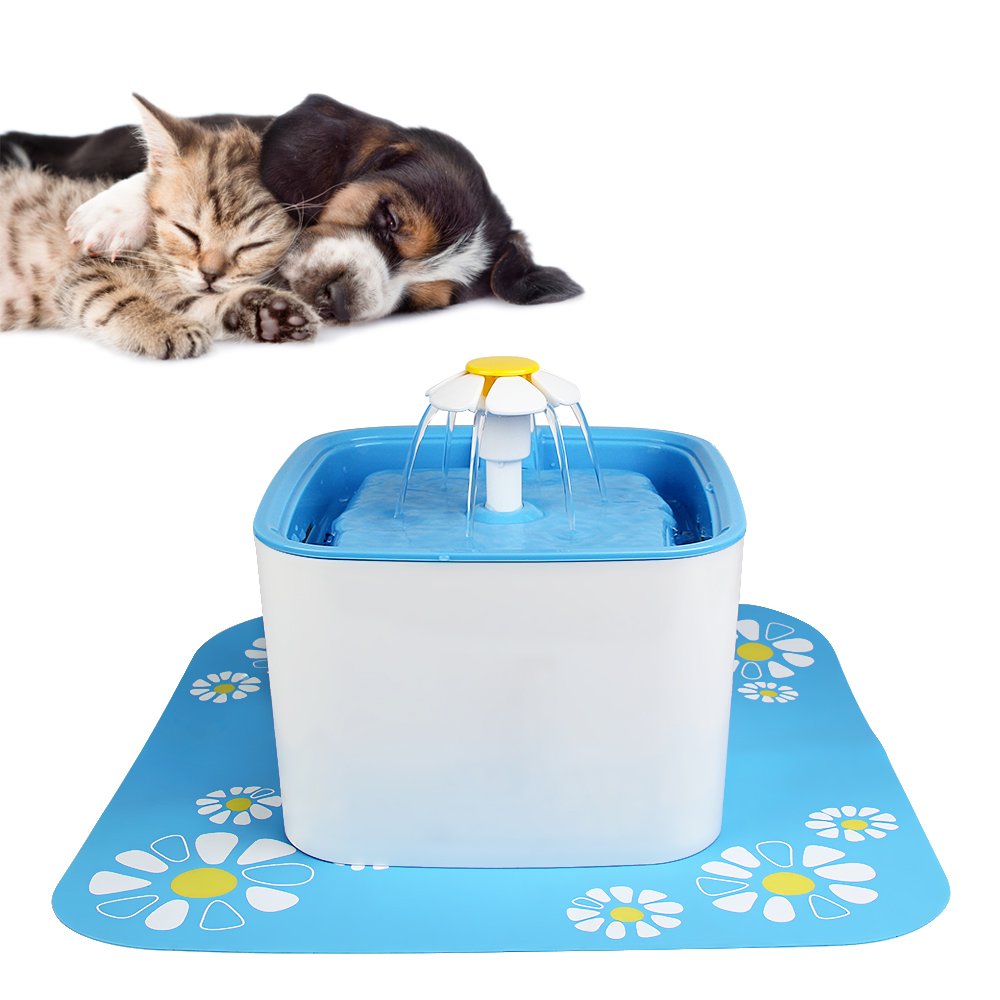 Pet Water Fountain 2.5L Cube Automatic Electric Pet Water Fountain Cat Dog Drinking Water Dispenser Small Pets Drinking Bowl (Mat)