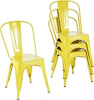 Vista 8 de Nazhura Silla de comedor de metal estilo rústico Tolix para cocina, comedor, cafetería, restaurante, bistró, patio, 18 pulgadas, apilable, Negro