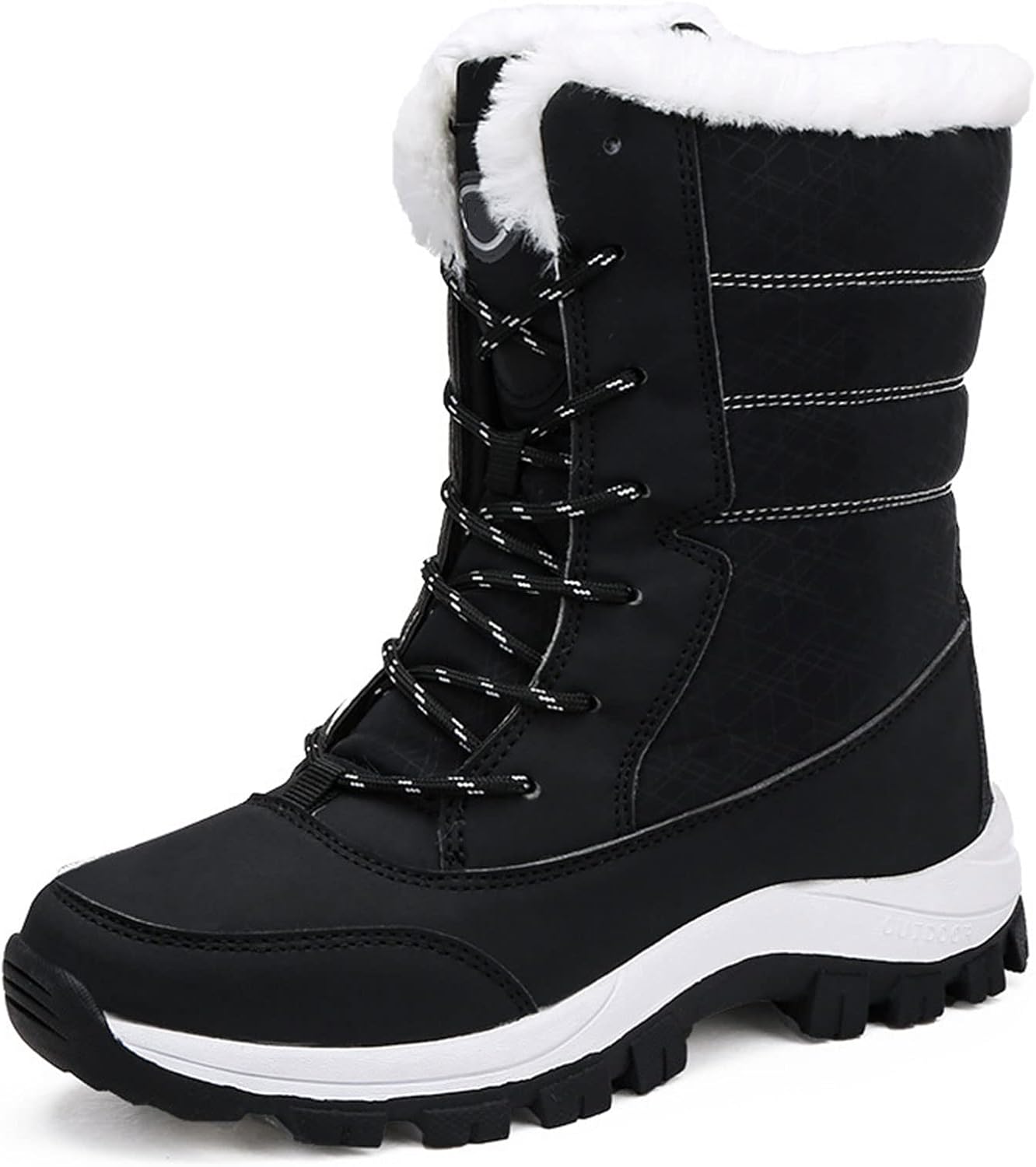 Women's Snow Boots Ladies Winter Thickened Warm High-Top Lace-Up Snow Boots Outdoor Waterproof Fur Lined Ankle Boots Non-Slip Short Boots,Black,39EU