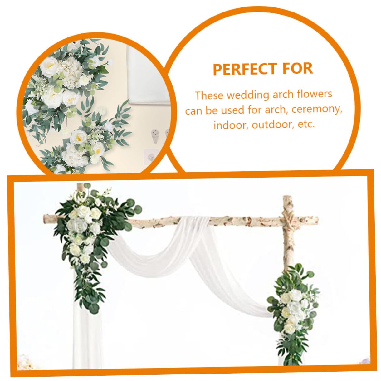 Alipis Hochzeitsblumengirlande 1 Satz aus Seidenblumen und Tüll | Weiß, für Zeremonie und Outdoor, Romantisch Elegante Optik, Pflegeleicht, 3 Stück