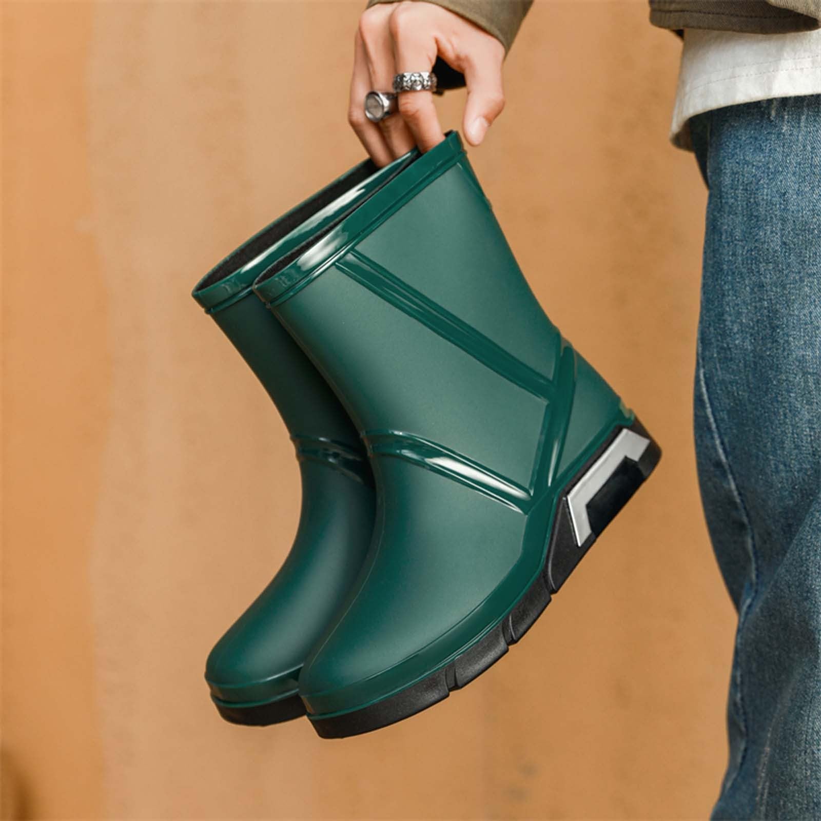 Generico Stivali Da Lavoro Uomo -Scarpe da pioggia antiscivolo gomma outdoor viaggio cucina impermeabili
