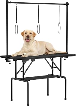ROOMTEC 46 Inch Dog Grooming Table,Foldable Pet Grooming Tables at Home with Adjustable Arm,Nooses, Mesh Tray