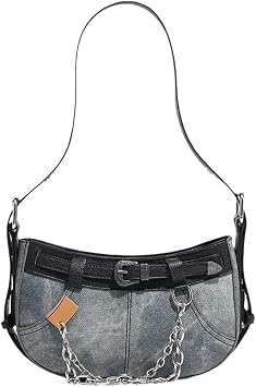 Y2k Accessories Y2k Wallet Crossbody Bag Gothic Retro Crossbody Bag Womens Shoulder Bag Black Silver Denim,One size